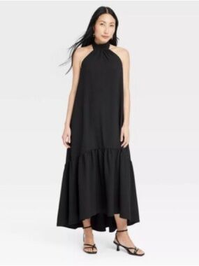 a new day Black Halter High-Low Tiered Maxi Dress